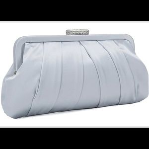 Evening Bag in Silver Satin with Crystal Embellished Clasp
